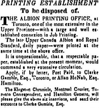 Albion Printing Chronicle and Gazette Feb 14 1838