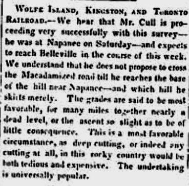 Wolfe Island, Kingston and Toronto Railway Chronicle and Gazette November 26 1840